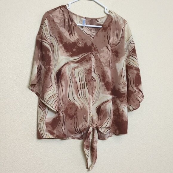 Viishow Women's Brown Tie-Front Top Size XL NWOT Earth Tones Fall Ready - Picture 1 of 8